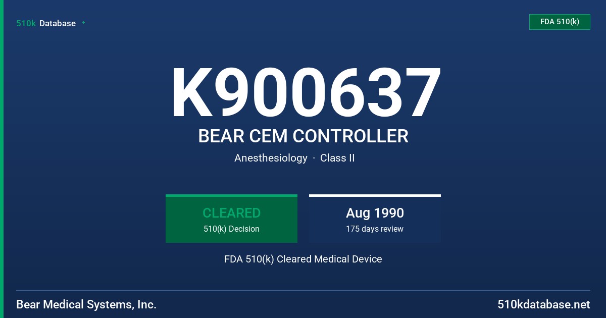 K900637 BEAR CEM CONTROLLER FDA 510(k) Cleared Medical Device