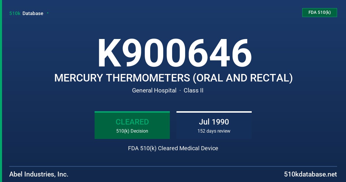K900646 MERCURY THERMOMETERS (ORAL AND RECTAL) FDA 510(k) Cleared Medical Device