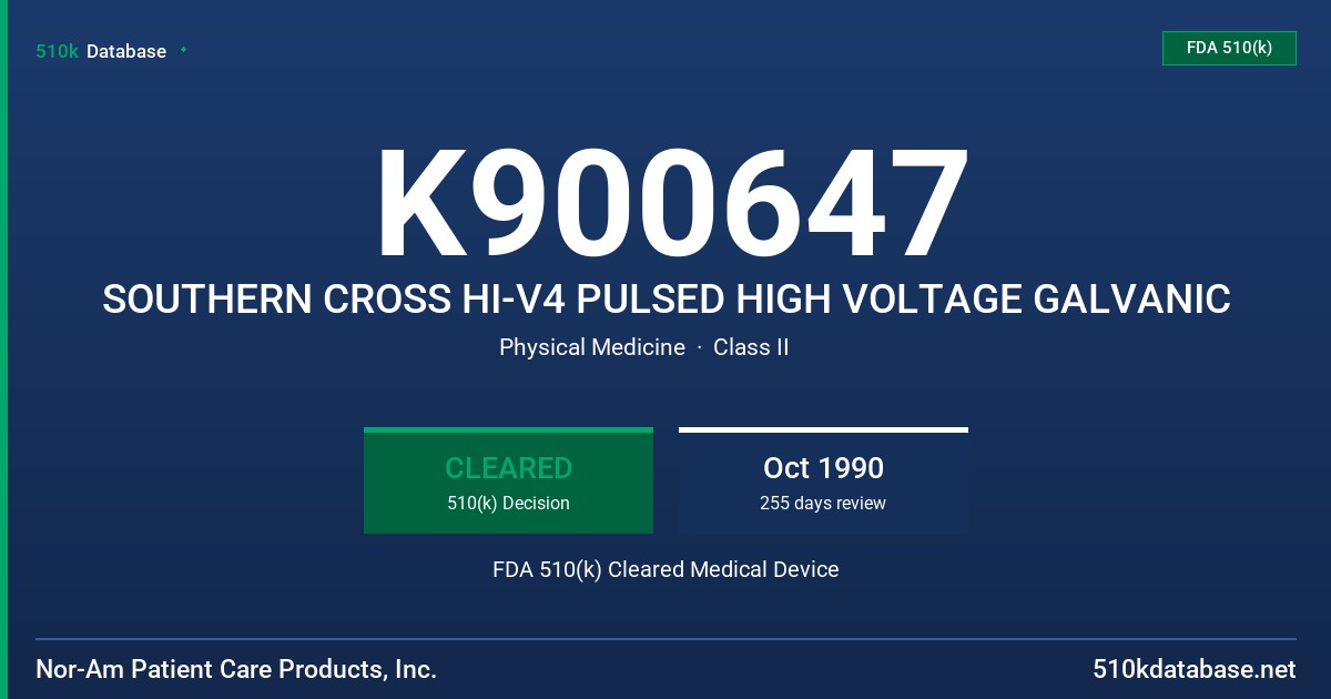 K900647 SOUTHERN CROSS HI-V4 PULSED HIGH VOLTAGE GALVANIC FDA 510(k) Cleared Medical Device