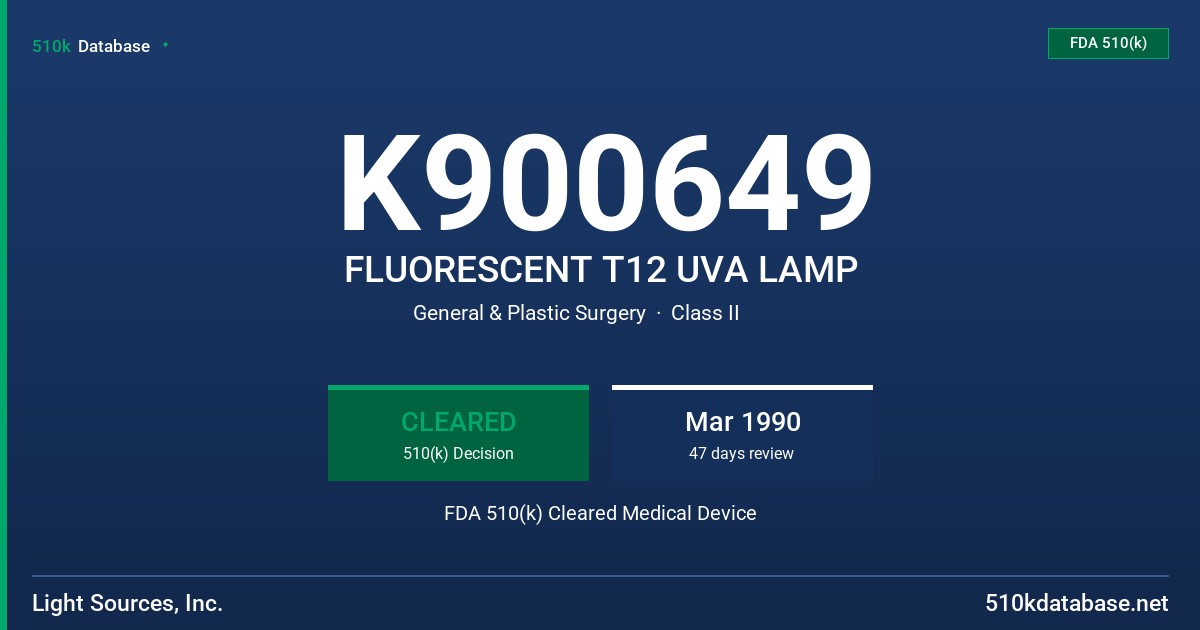 K900649 FLUORESCENT T12 UVA LAMP FDA 510(k) Cleared Medical Device