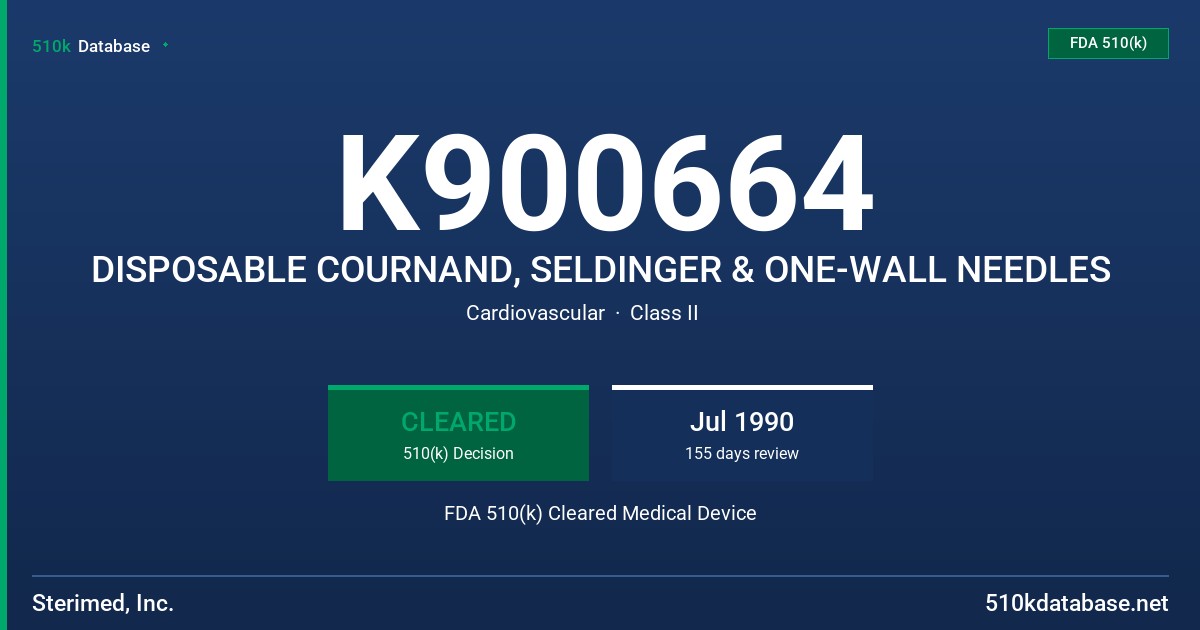 K900664 DISPOSABLE COURNAND, SELDINGER & ONE-WALL NEEDLES FDA 510(k) Cleared Medical Device