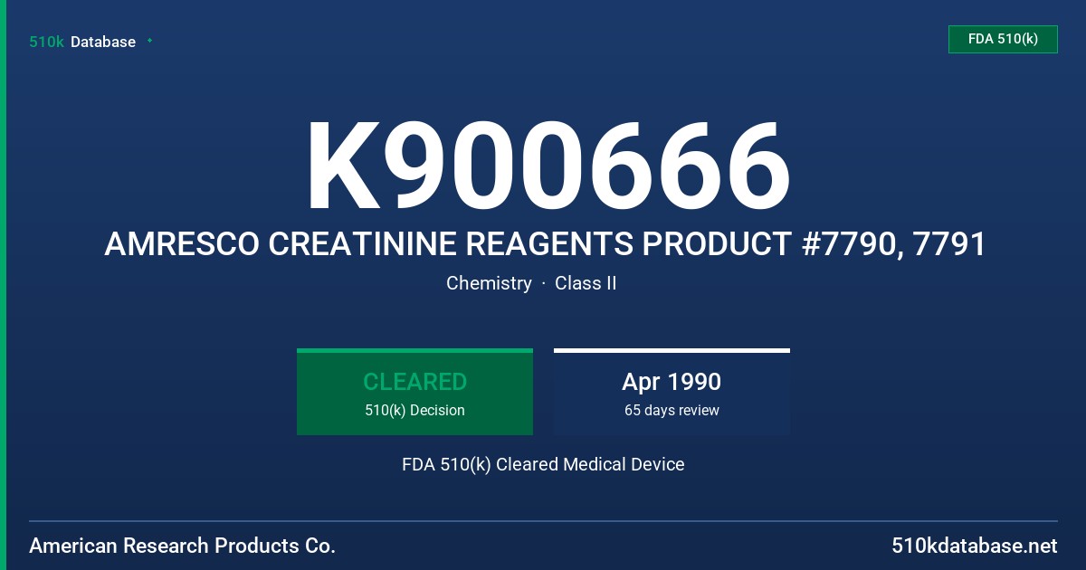 K900666 AMRESCO CREATININE REAGENTS PRODUCT #7790, 7791 FDA 510(k) Cleared Medical Device