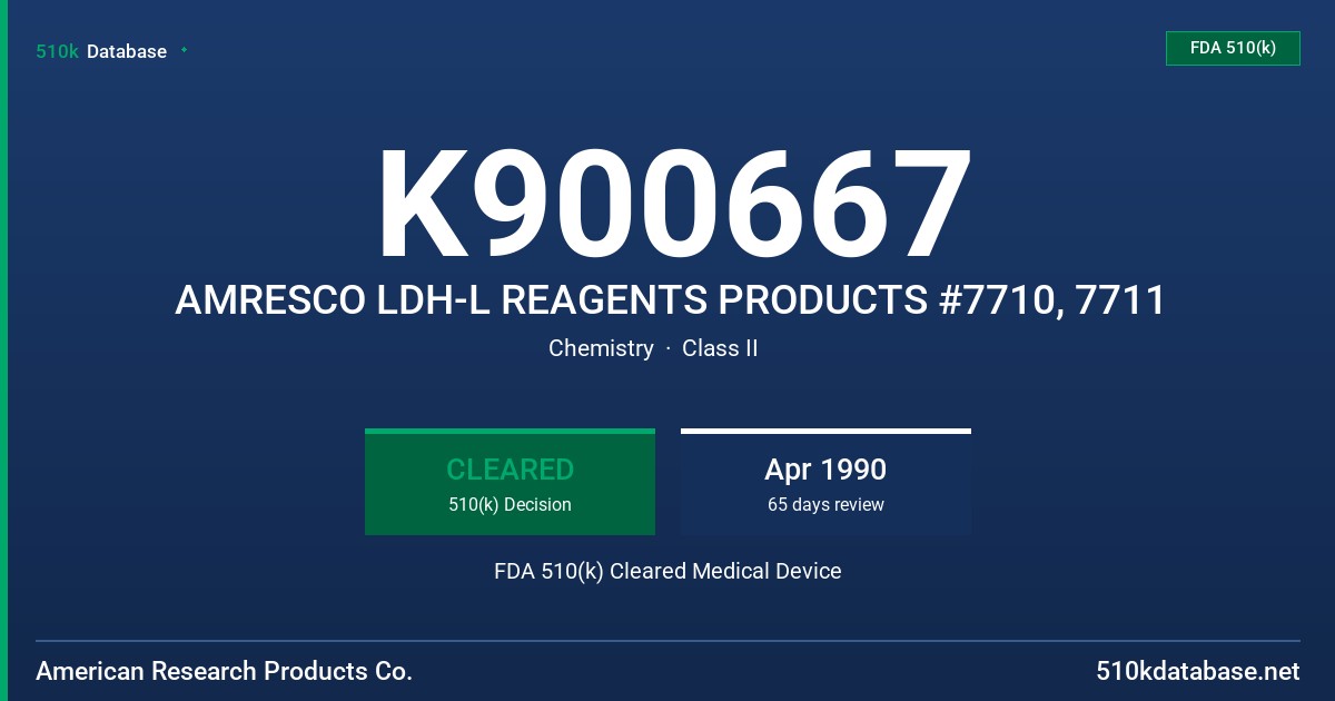 K900667 AMRESCO LDH-L REAGENTS PRODUCTS #7710, 7711 FDA 510(k) Cleared Medical Device