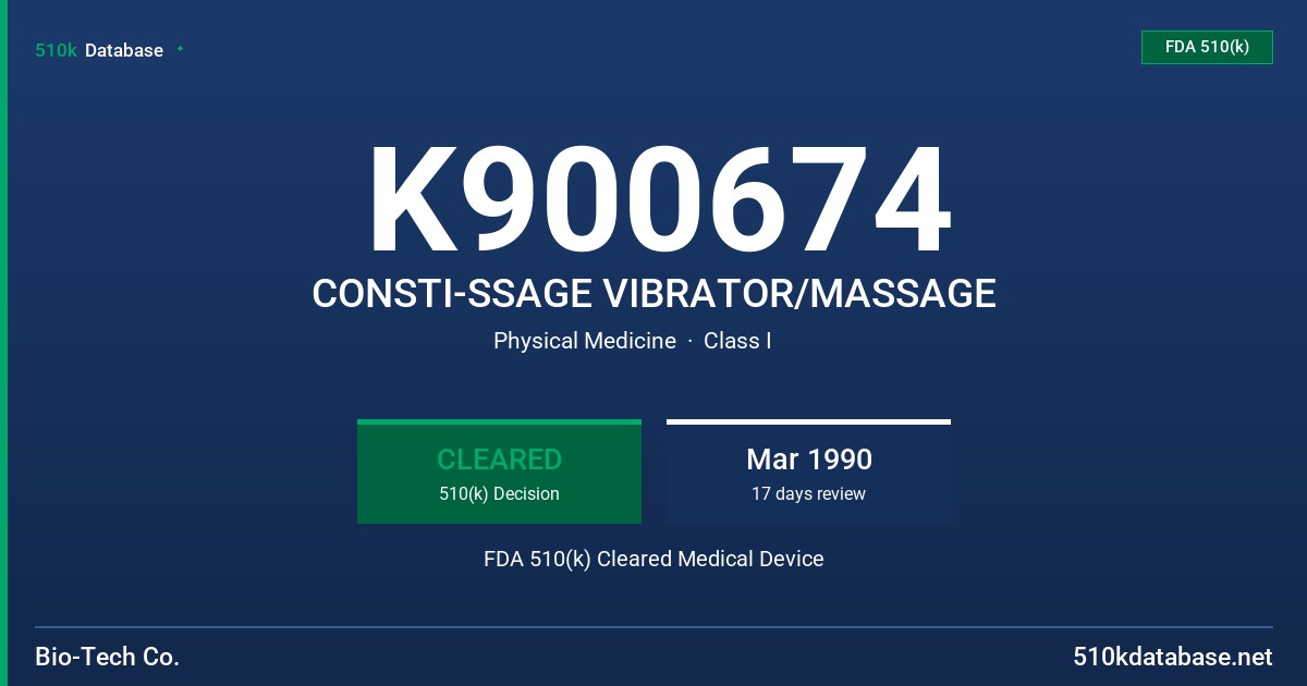 K900674 CONSTI-SSAGE VIBRATOR/MASSAGE FDA 510(k) Cleared Medical Device
