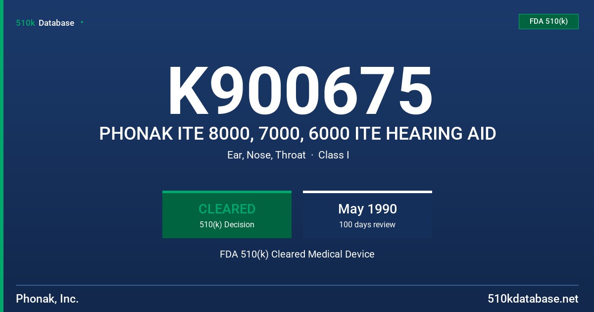K900675 PHONAK ITE 8000, 7000, 6000 ITE HEARING AID FDA 510(k) Cleared Medical Device