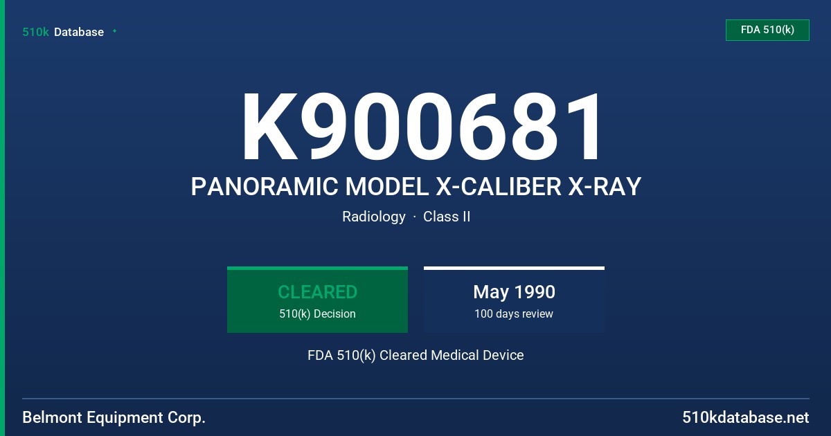 K900681 PANORAMIC MODEL X-CALIBER X-RAY FDA 510(k) Cleared Medical Device