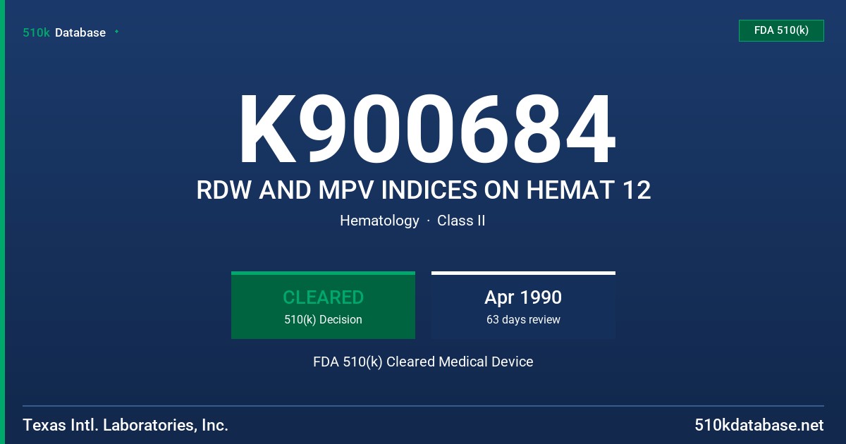 K900684 RDW AND MPV INDICES ON HEMAT 12 FDA 510(k) Cleared Medical Device