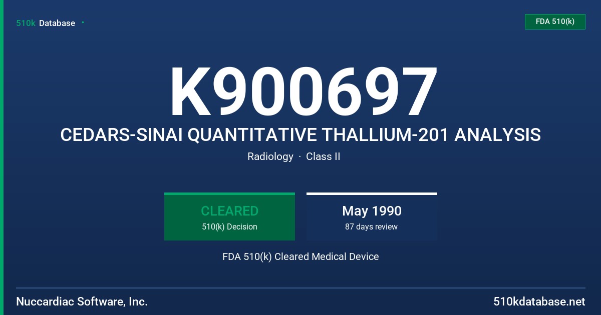 K900697 CEDARS-SINAI QUANTITATIVE THALLIUM-201 ANALYSIS FDA 510(k) Cleared Medical Device