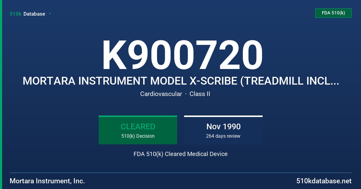 K900720 MORTARA INSTRUMENT MODEL X-SCRIBE (TREADMILL INCLUDED) FDA 510(k) Cleared Medical Device
