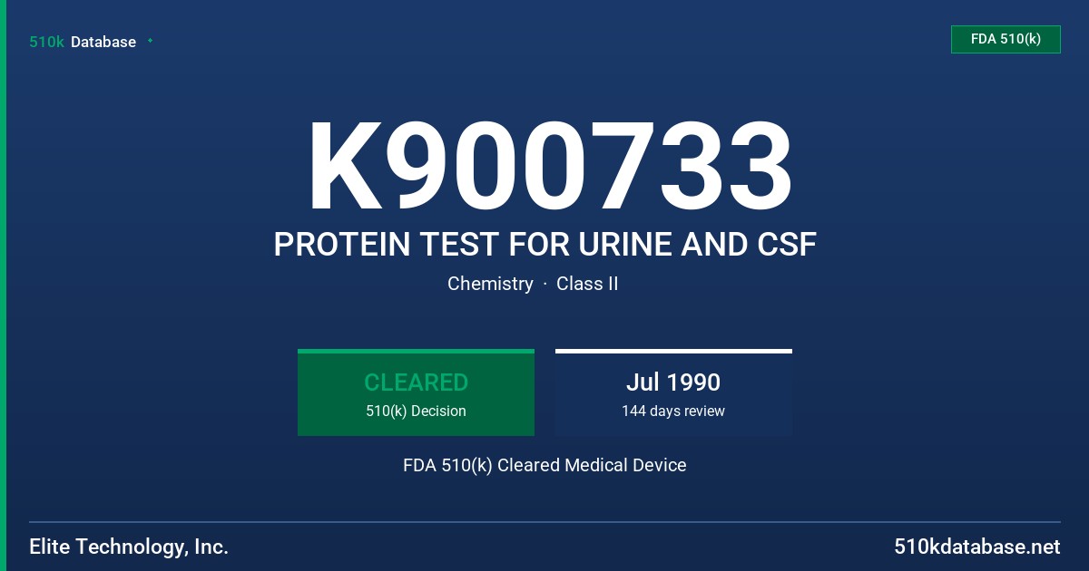 K900733 PROTEIN TEST FOR URINE AND CSF FDA 510(k) Cleared Medical Device