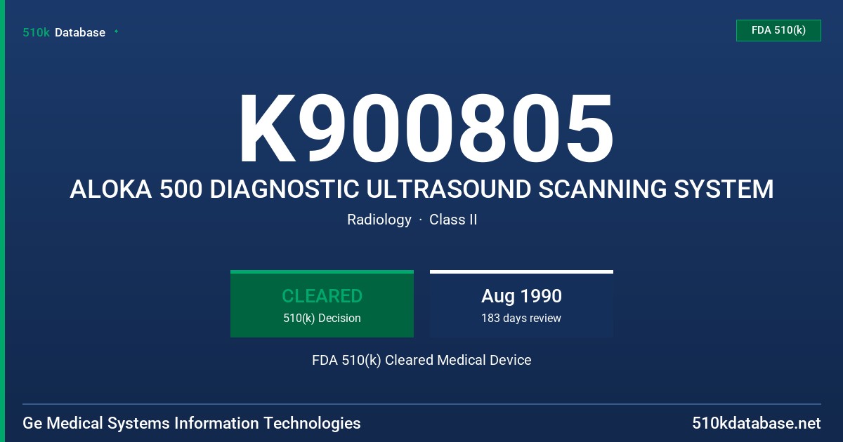 K900805 ALOKA 500 DIAGNOSTIC ULTRASOUND SCANNING SYSTEM FDA 510(k) Cleared Medical Device