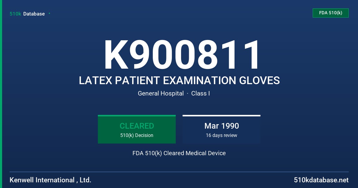 K900811 LATEX PATIENT EXAMINATION GLOVES FDA 510(k) Cleared Medical Device