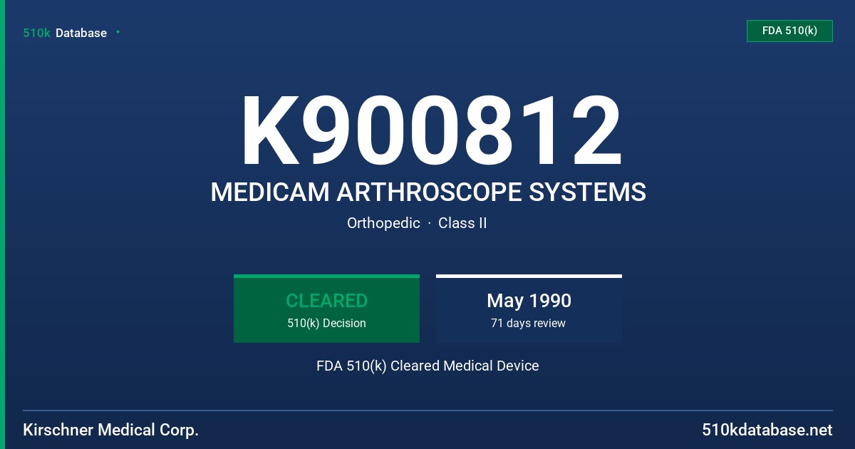K900812 MEDICAM ARTHROSCOPE SYSTEMS FDA 510(k) Cleared Medical Device