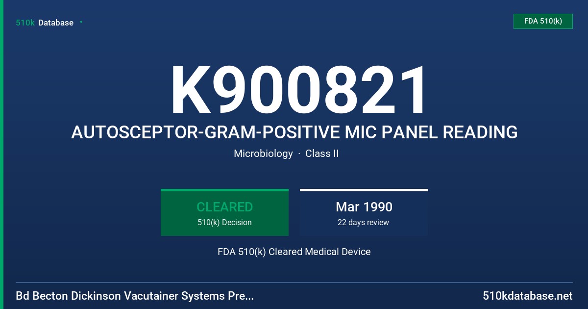 K900821 AUTOSCEPTOR-GRAM-POSITIVE MIC PANEL READING FDA 510(k) Cleared Medical Device