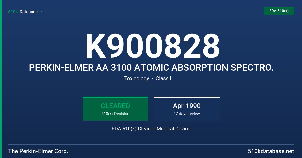 K900828 PERKIN-ELMER AA 3100 ATOMIC ABSORPTION SPECTRO. FDA 510(k) Cleared Medical Device
