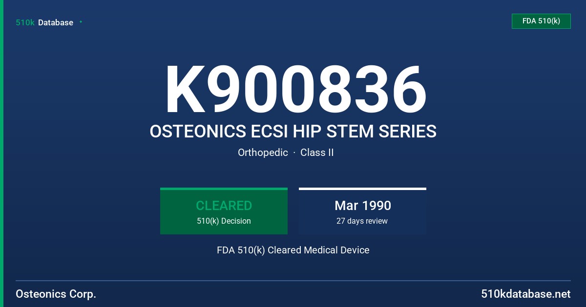 K900836 OSTEONICS ECSI HIP STEM SERIES FDA 510(k) Cleared Medical Device