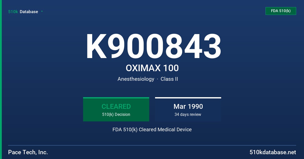 K900843 OXIMAX 100 FDA 510(k) Cleared Medical Device
