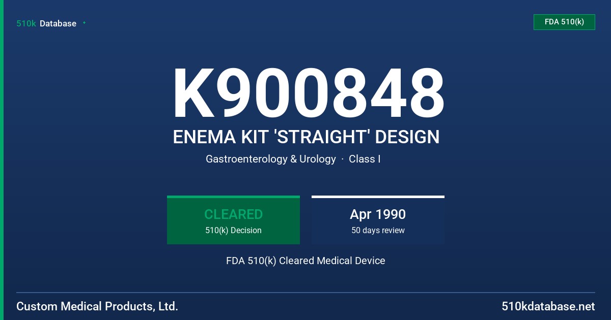 K900848 ENEMA KIT 'STRAIGHT' DESIGN FDA 510(k) Cleared Medical Device
