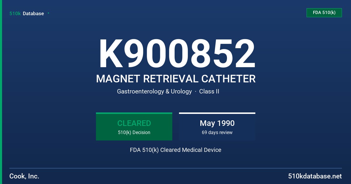 K900852 MAGNET RETRIEVAL CATHETER FDA 510(k) Cleared Medical Device