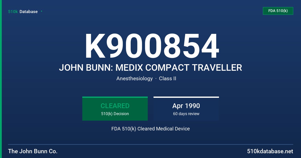 K900854 JOHN BUNN: MEDIX COMPACT TRAVELLER FDA 510(k) Cleared Medical Device