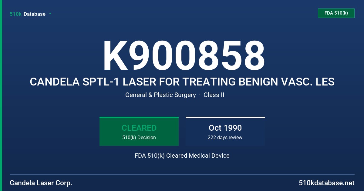 K900858 CANDELA SPTL-1 LASER FOR TREATING BENIGN VASC. LES FDA 510(k) Cleared Medical Device