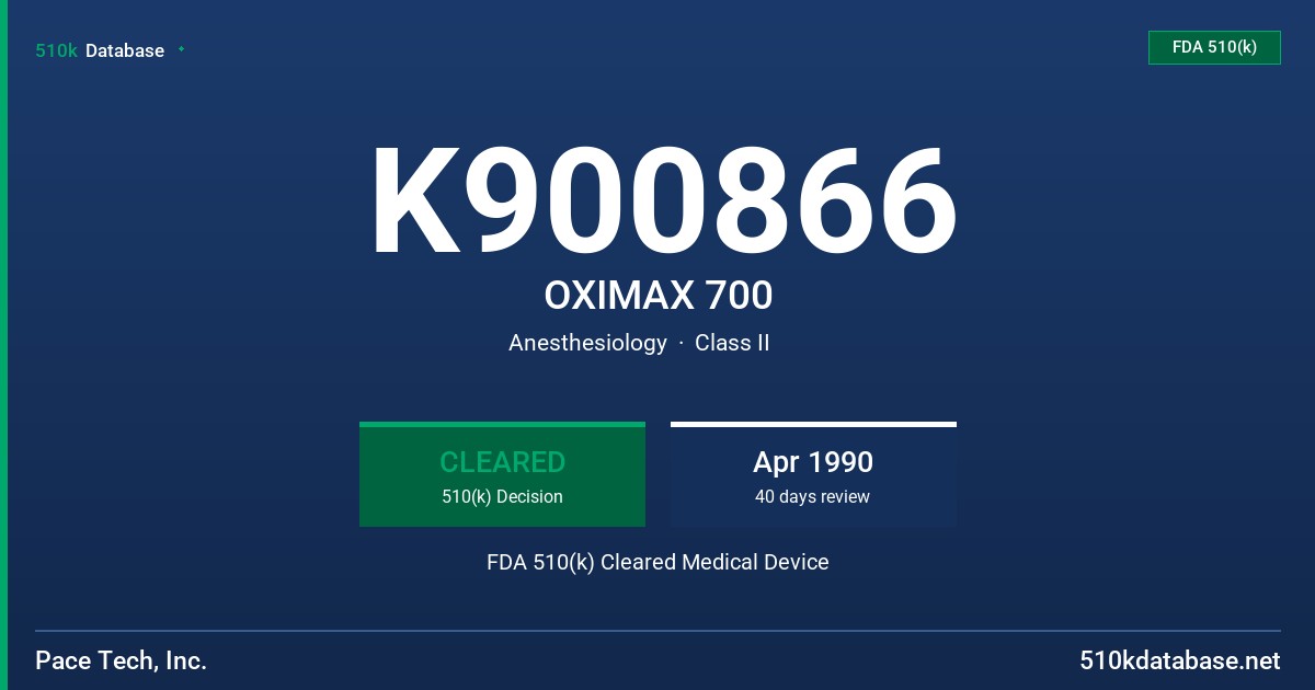 K900866 OXIMAX 700 FDA 510(k) Cleared Medical Device