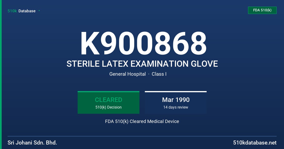 K900868 STERILE LATEX EXAMINATION GLOVE FDA 510(k) Cleared Medical Device