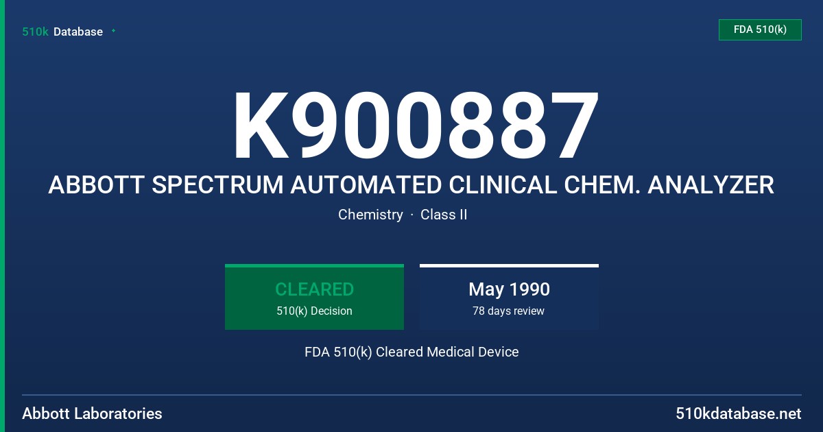 K900887 ABBOTT SPECTRUM AUTOMATED CLINICAL CHEM. ANALYZER FDA 510(k) Cleared Medical Device