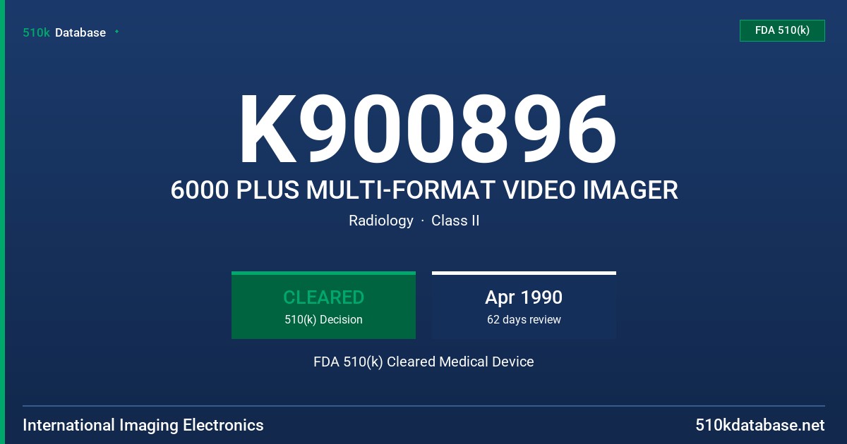 K900896 6000 PLUS MULTI-FORMAT VIDEO IMAGER FDA 510(k) Cleared Medical Device