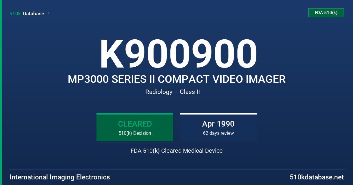 K900900 MP3000 SERIES II COMPACT VIDEO IMAGER FDA 510(k) Cleared Medical Device