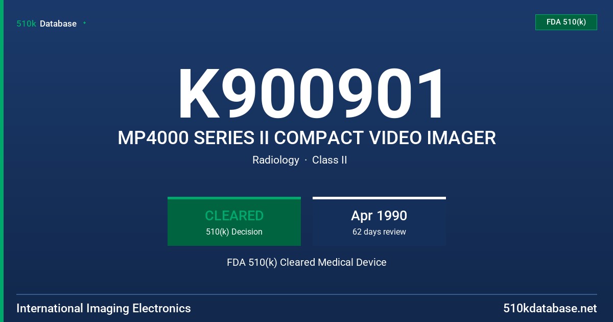 K900901 MP4000 SERIES II COMPACT VIDEO IMAGER FDA 510(k) Cleared Medical Device