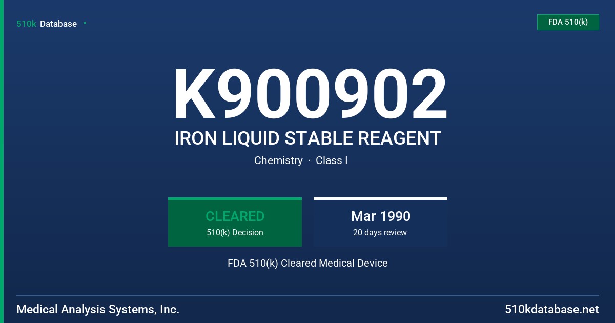K900902 IRON LIQUID STABLE REAGENT FDA 510(k) Cleared Medical Device