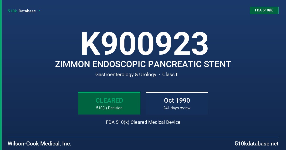 K900923 ZIMMON ENDOSCOPIC PANCREATIC STENT FDA 510(k) Cleared Medical Device