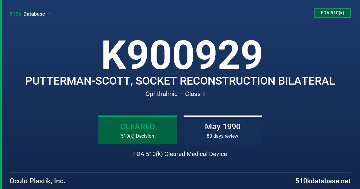 K900929 PUTTERMAN-SCOTT, SOCKET RECONSTRUCTION BILATERAL FDA 510(k) Cleared Medical Device