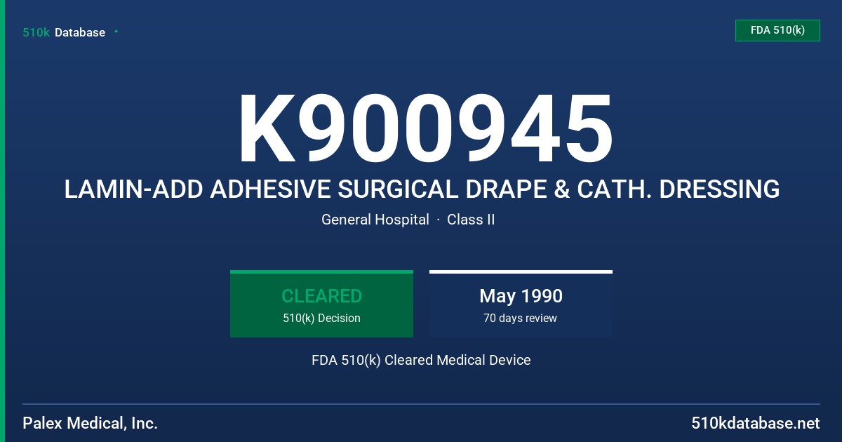K900945 LAMIN-ADD ADHESIVE SURGICAL DRAPE & CATH. DRESSING FDA 510(k) Cleared Medical Device