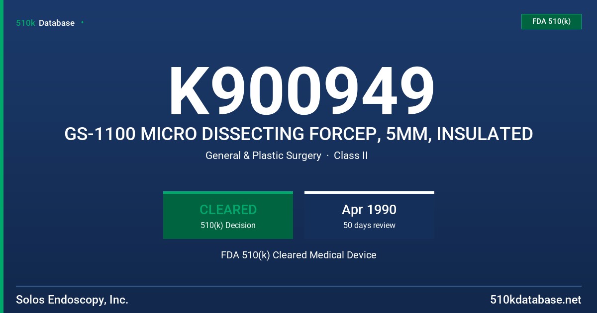 K900949 GS-1100 MICRO DISSECTING FORCEP, 5MM, INSULATED FDA 510(k) Cleared Medical Device