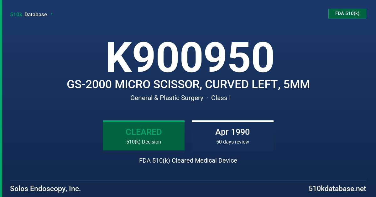 K900950 GS-2000 MICRO SCISSOR, CURVED LEFT, 5MM FDA 510(k) Cleared Medical Device