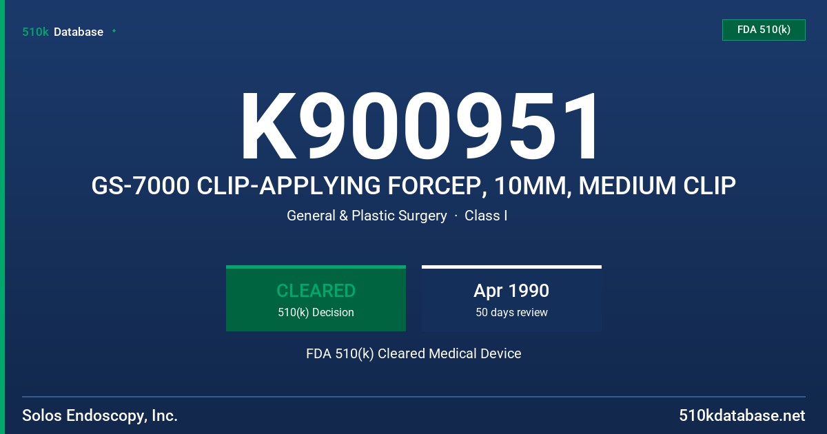 K900951 GS-7000 CLIP-APPLYING FORCEP, 10MM, MEDIUM CLIP FDA 510(k) Cleared Medical Device