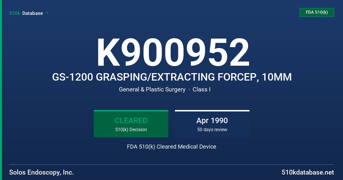 K900952 GS-1200 GRASPING/EXTRACTING FORCEP, 10MM FDA 510(k) Cleared Medical Device