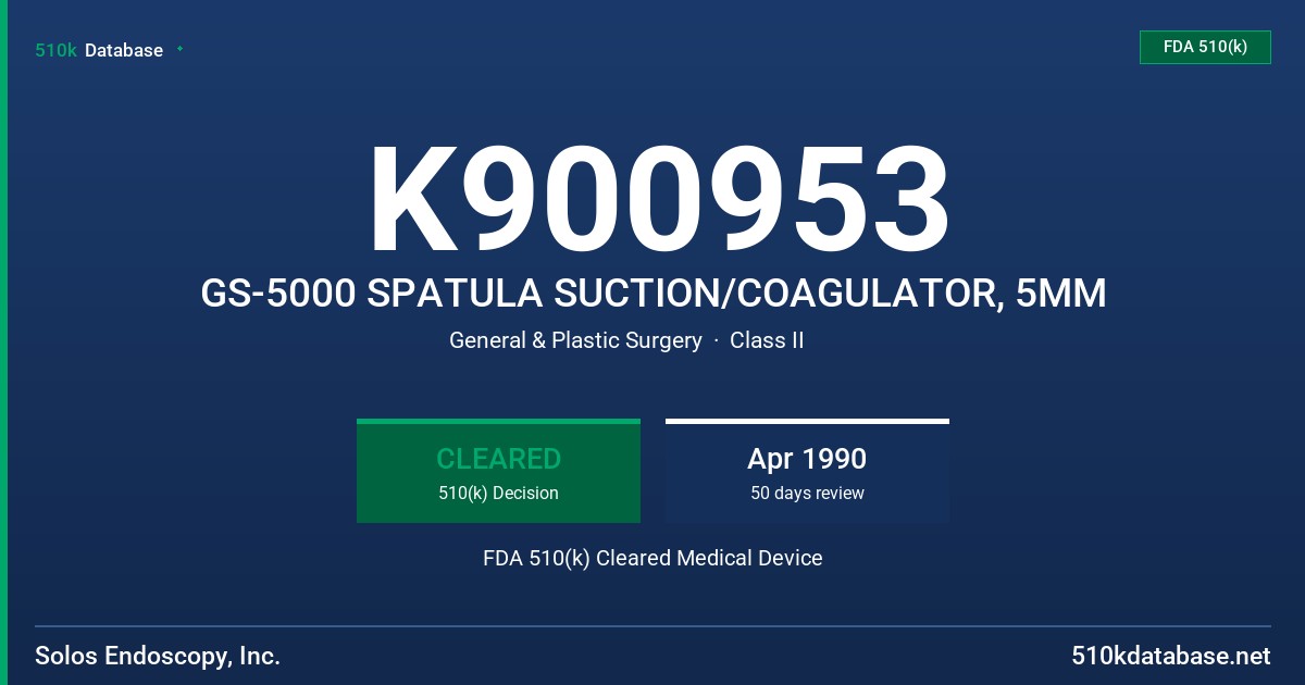 K900953 GS-5000 SPATULA SUCTION/COAGULATOR, 5MM FDA 510(k) Cleared Medical Device