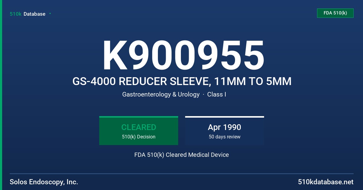 K900955 GS-4000 REDUCER SLEEVE, 11MM TO 5MM FDA 510(k) Cleared Medical Device