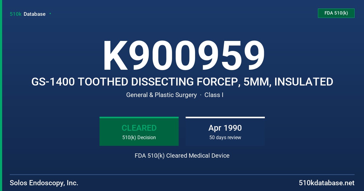 K900959 GS-1400 TOOTHED DISSECTING FORCEP, 5MM, INSULATED FDA 510(k) Cleared Medical Device