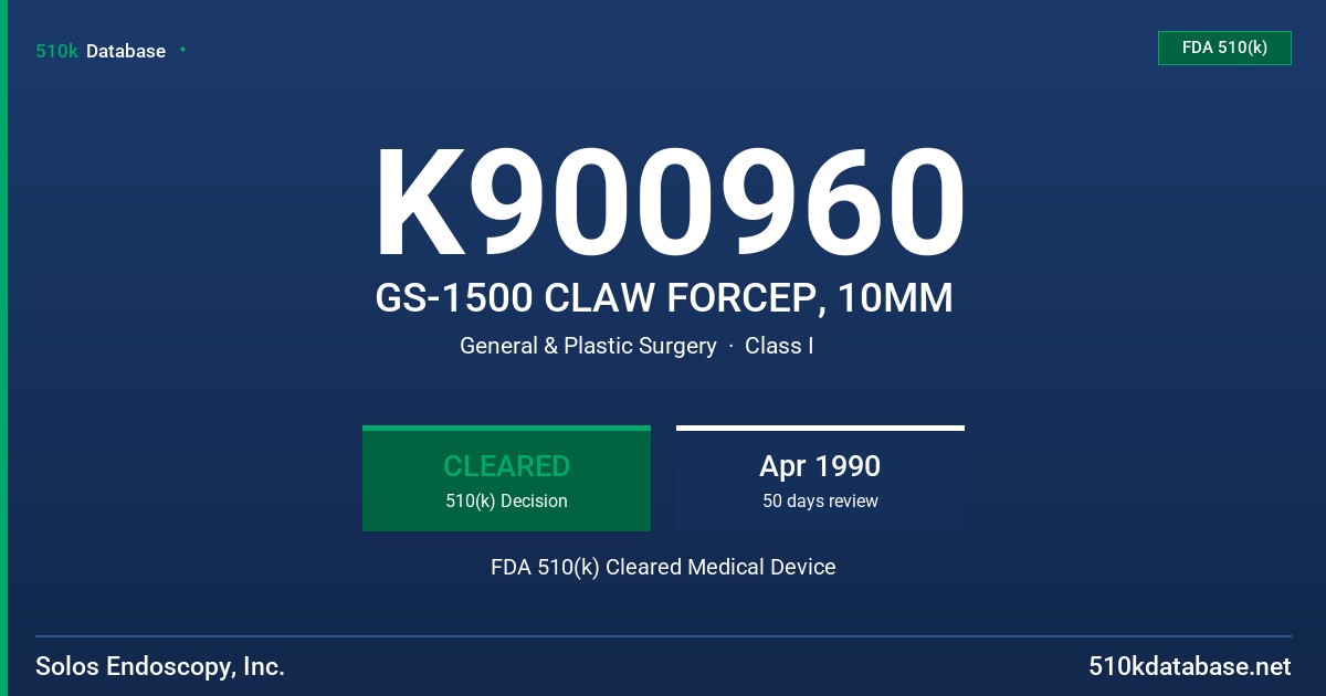 K900960 GS-1500 CLAW FORCEP, 10MM FDA 510(k) Cleared Medical Device
