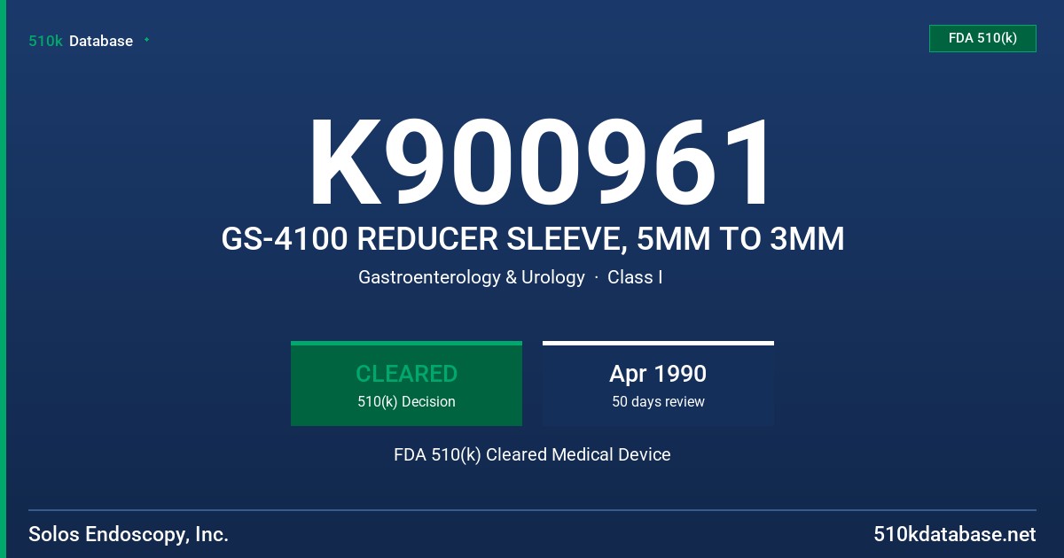 K900961 GS-4100 REDUCER SLEEVE, 5MM TO 3MM FDA 510(k) Cleared Medical Device