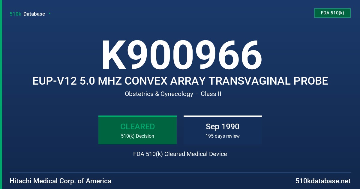 K900966 EUP-V12 5.0 MHZ CONVEX ARRAY TRANSVAGINAL PROBE FDA 510(k) Cleared Medical Device