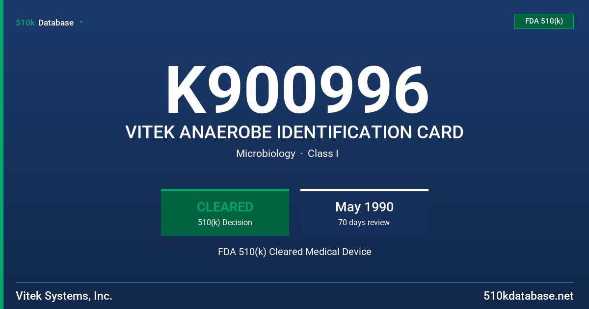 K900996 VITEK ANAEROBE IDENTIFICATION CARD FDA 510(k) Cleared Medical Device