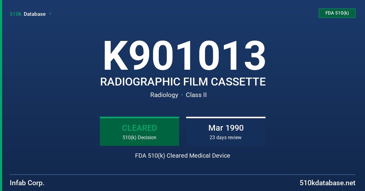K901013 RADIOGRAPHIC FILM CASSETTE FDA 510(k) Cleared Medical Device