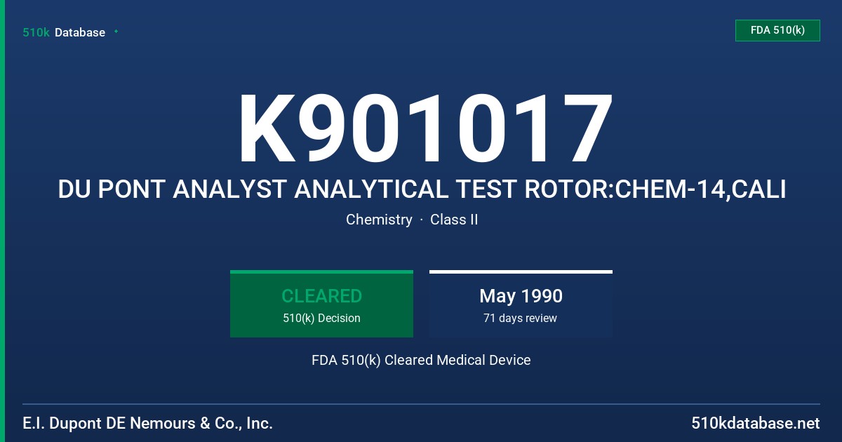K901017 DU PONT ANALYST ANALYTICAL TEST ROTOR:CHEM-14,CALI FDA 510(k) Cleared Medical Device