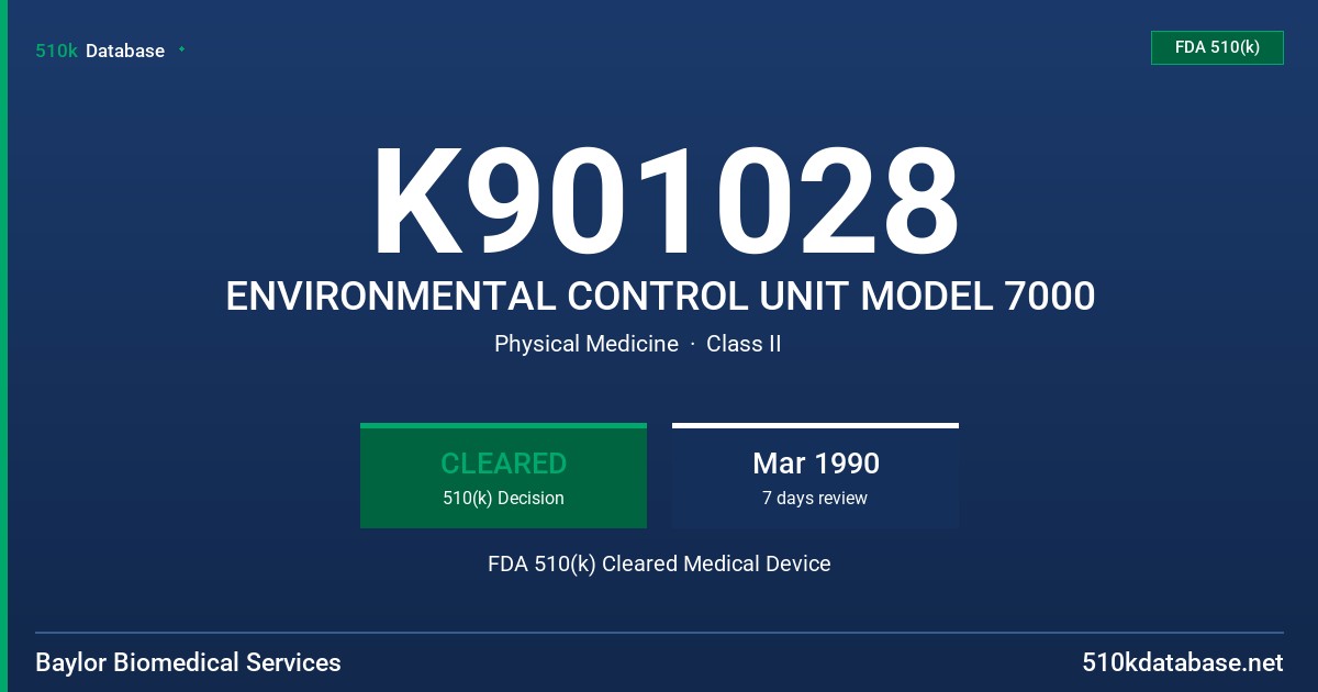 K901028 ENVIRONMENTAL CONTROL UNIT MODEL 7000 FDA 510(k) Cleared Medical Device