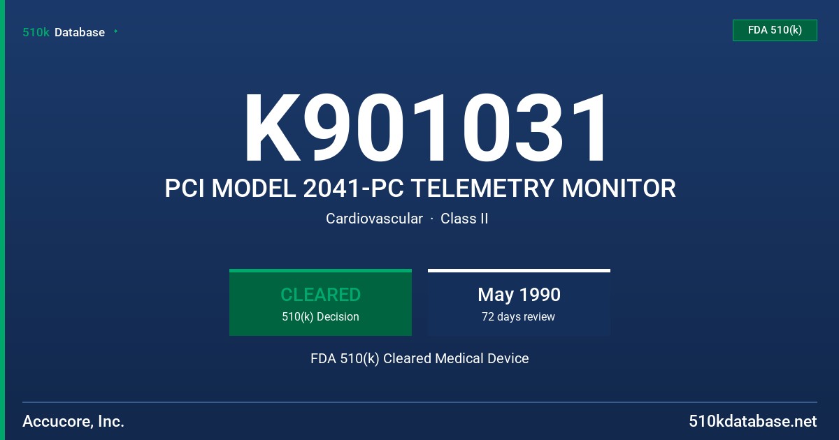 K901031 PCI MODEL 2041-PC TELEMETRY MONITOR FDA 510(k) Cleared Medical Device